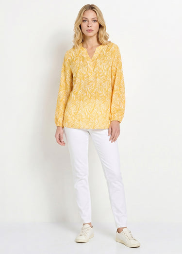 Tunique boutonnée longue manches 3/4 Jaune/Blanc