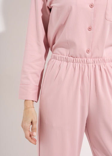 Pyjama 2 pièces jersey, col chemisier Rose