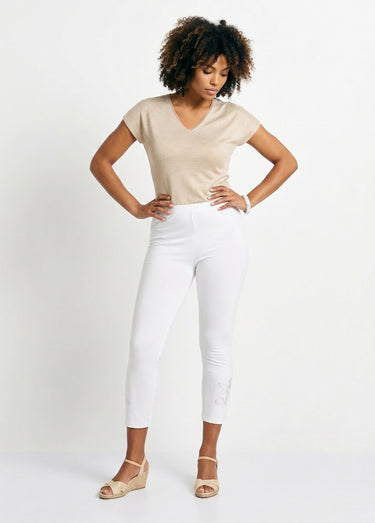 Legging court uni ceinture élastiquée Blanc