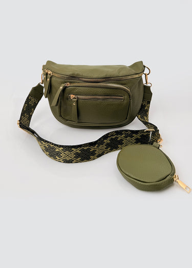 Sac banane fantaisie + porte-monnaie Kaki