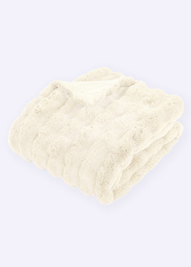 Plaid cotelé fausse fourrure 1,8m x 1,3m Ivoire
