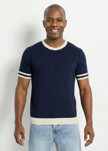 Pull manches courtes détails bicolores Marine