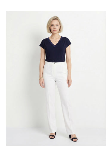 Pantalon droit uni taille semi élastiquée Blanc