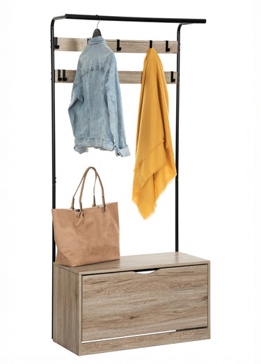 Meuble 3 en 1 vestiaire + chaussures Noir / Bois