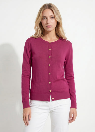 Gilet fin col rond boutonné jersey uni avec laine mérinos Cassis