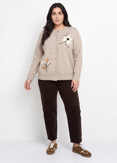 Gilet épais maille avec broderies fleurs Beige