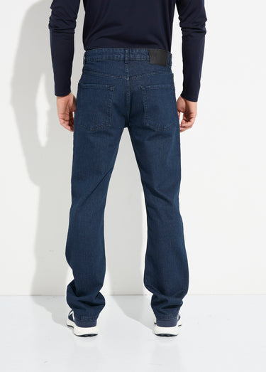 Jean large 5 poches en denim brut coupe Bleu
