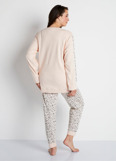 Pyjama manches longues coton interlock Rose imprimé
