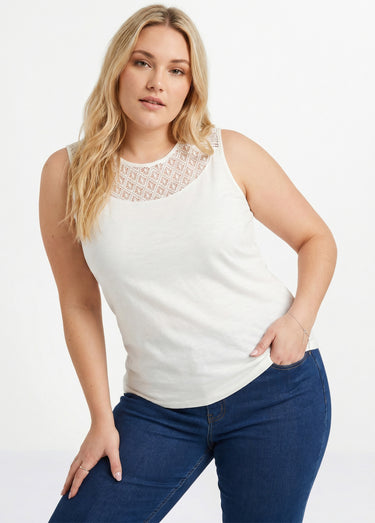 Débardeur court maille flammée coton Blanc