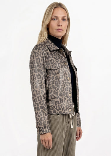 Veste courte en toile motif panthère Leopard