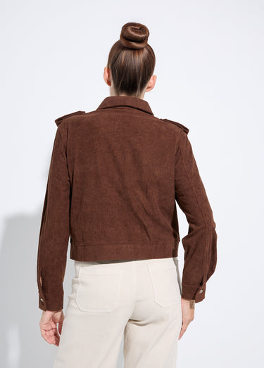 Blouson zippé court velours grosses cotes Marron