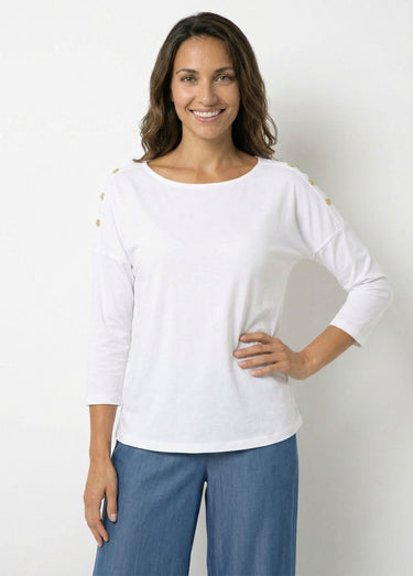 T-shirt marinière rayé manches 3/4 Uni Blanc