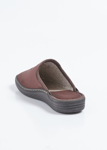Chaussons mules largeur confort textile velouté brodé Marron