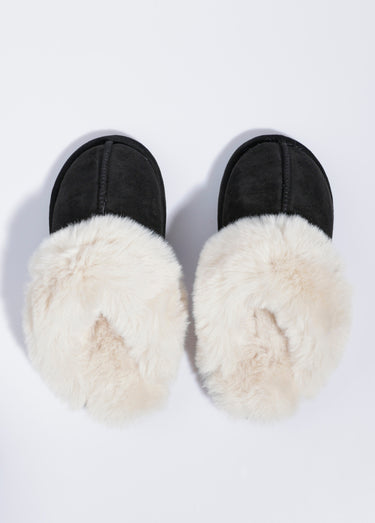 Chaussons mules avec fourrure synthétique Noir