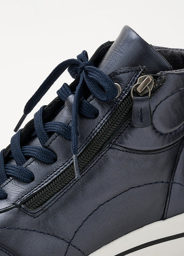 Baskets montantes largeur confort cuir Marine irisé