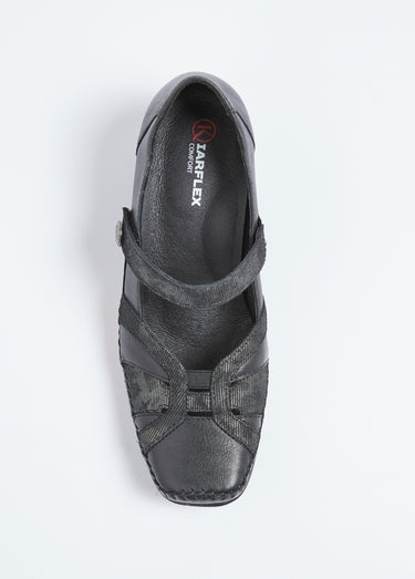 Ballerines largeur confort cuir scratchées Noir