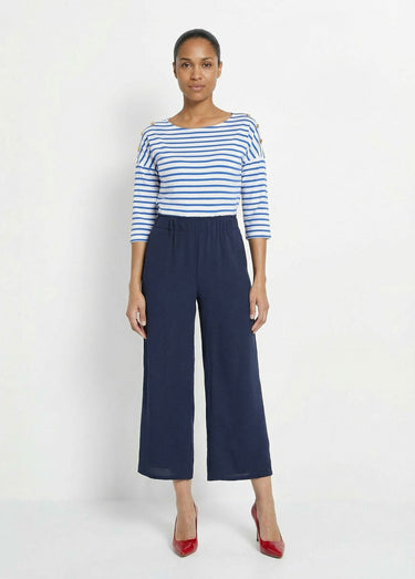 Pantalon large fluide en crêpe Marine