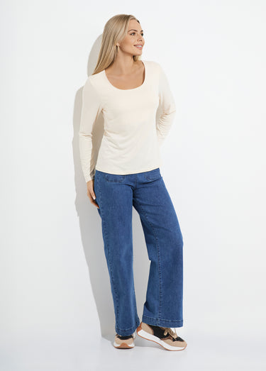 T-shirt col danseuse manches longues Ecru