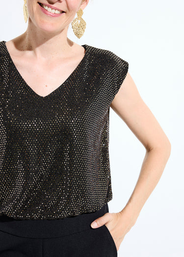 Combi-pantalon bi-matière sequins dorés Noir/Dore