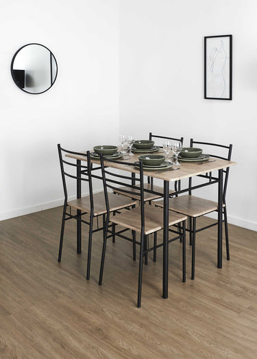 Set Table + 4 Chaises style industriel LOKA Marron/Noir