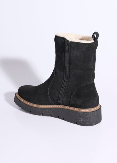 Boots montantes cuir, détails fourrure Noir