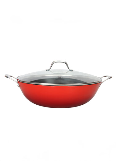 Wok 36cm fonte tous feux antiadhésive Rouge