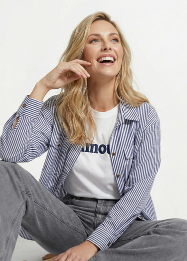 Chemise boutonnée en denim rayé Bleu Raye
