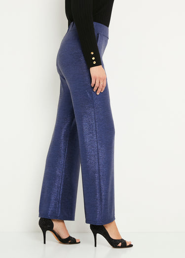 Pantalon large taille élastiquée maille brillante Bleu Nuit