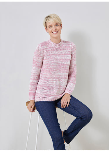 Pull col rond maille chinée épaisse Rose