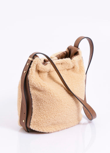 Sac seau type peau lainée, simili cuir Ecru
