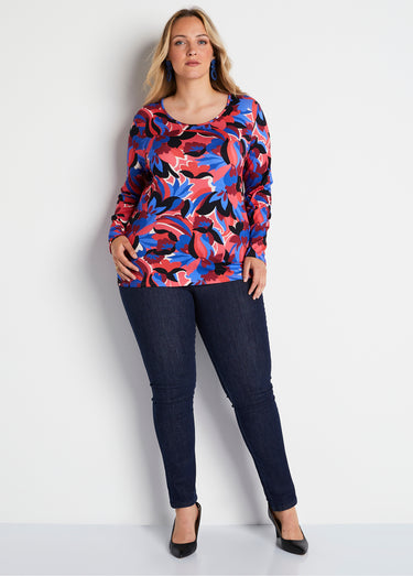 T-shirt droit manches longues imprimé Bleu/Rose