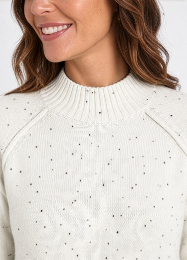 Pull chaud raglan col montant moucheté Ecru