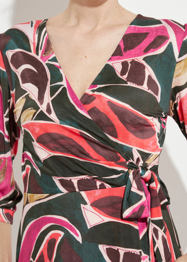 Robe cache-coeur courte évasée manches 3/4 Multicolore