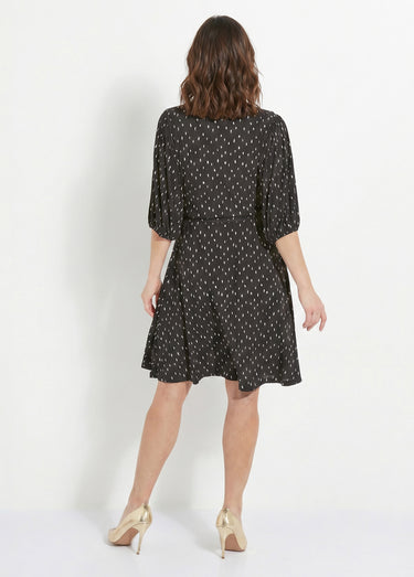 Robe courte cache-coeur imprimé pois Noir/Ecru