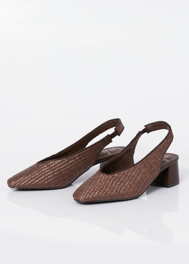 Escarpins bride slingback, effet tissé Marron