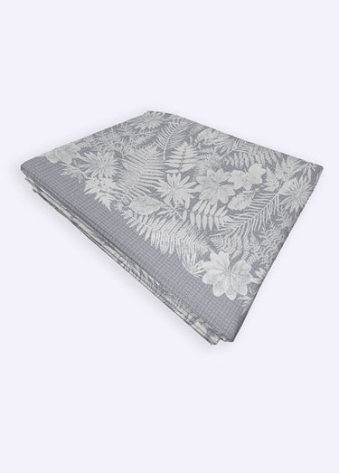 Drap plat flanelle coton imprimé végétal Gris