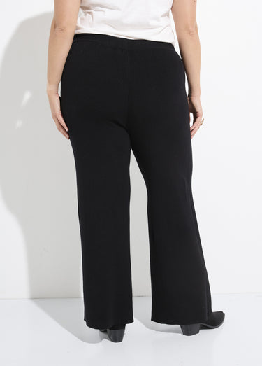 Pantalon large confort, jeu de mailles Noir