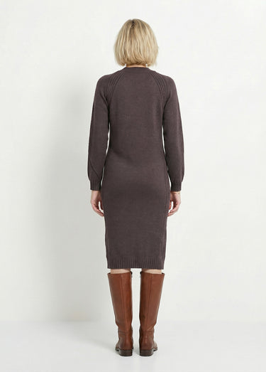 Robe-pull col montant détails côtelés perlés Gris Anthracite