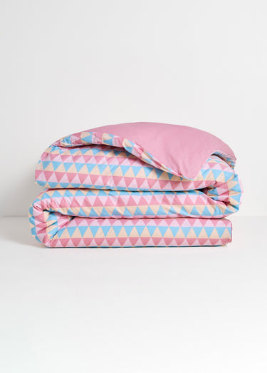 Parure housse de couette coton, triangle Rose
