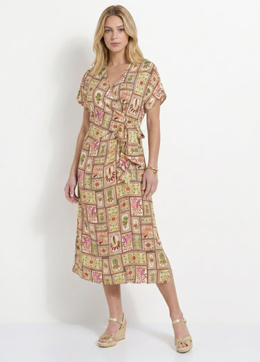Robe longue imprimée décolleté cache-cœur Vert Imprime