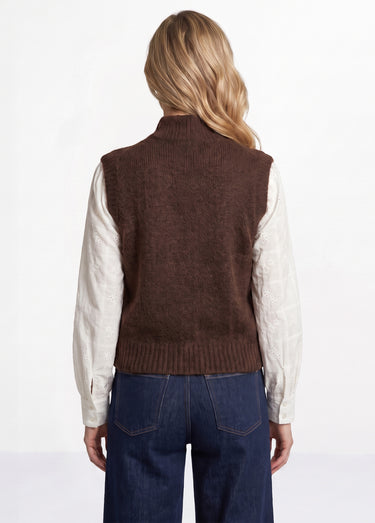 Pull sans manches boutons bijoux Chocolat