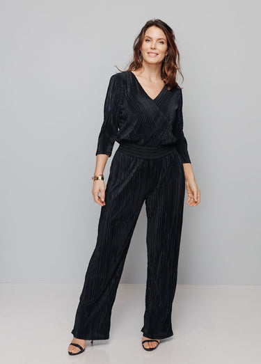 Combi-pantalon en maille plissée Noir