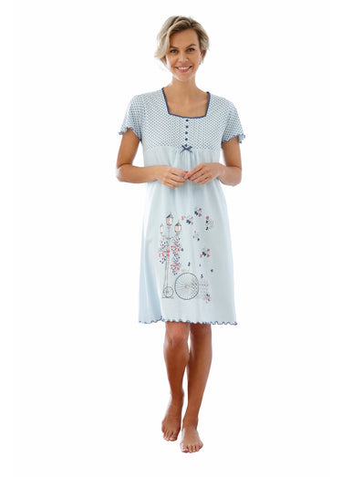 Chemise de nuit coton dentelle Bleu