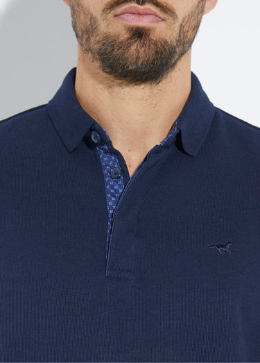Sweat col polo, intérieur molletonné Marine