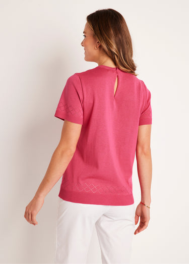 Pull fin manches courtes ajouré Rose