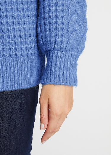 Pull chaud col rond maille moelleuse fantaisie Bleu