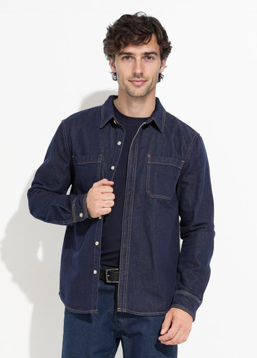 Chemise en jean brut et poches plaquées Bleu