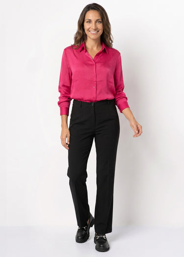 Chemisier boutonné satin manches longues Fuchsia