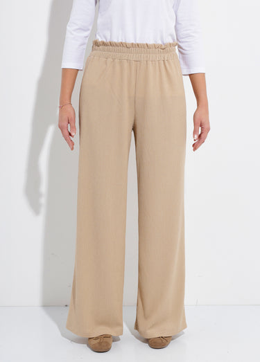 Pantalon vert large taille élastiquée maille relief Beige
