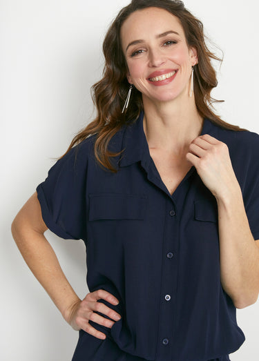 Combi-pantalon unie taille élastiquée Uni Marine
